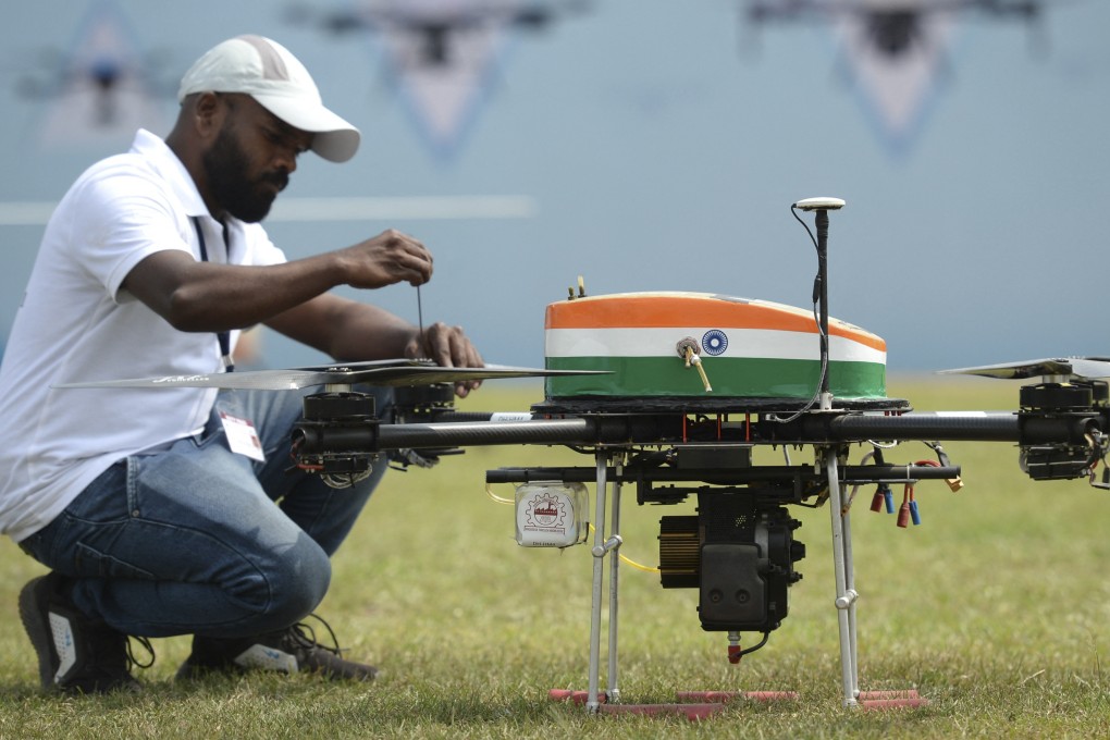 A technician checks a drone at an unmanned aerial vehicle exhibition in Chennai last year. India’s security leaders are worried that intelligence-gathering could be compromised by Chinese-made parts in drones, sources say. Photo: AFP