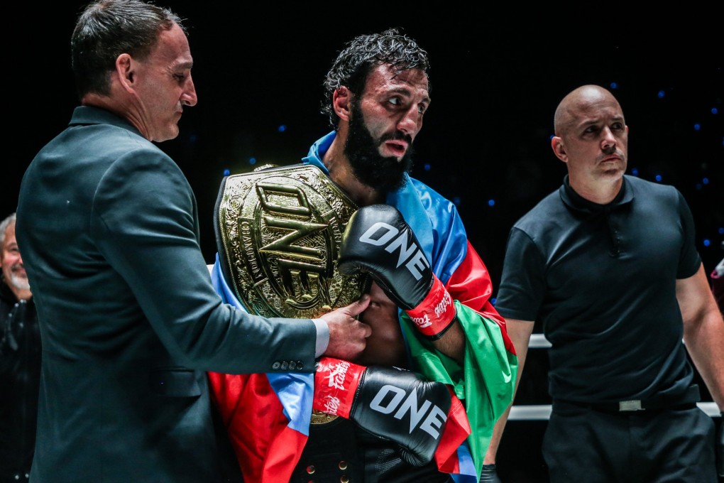 Chingiz Allazov celebrates after beating Marat Grigorian at ONE Fight Night 13. Photo: ONE Championship