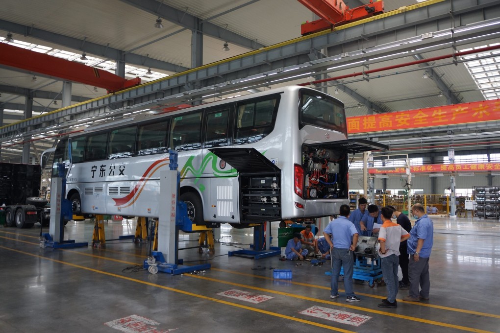 Workers assemble a hydrogen fuel-cell bus at a production plant in China’s Guangdong province. The government hopes the standards will help to realise the full potential of hydrogen energy’s role in China’s energy consumption-side decarbonisation and in China’s new energy system. Photo: Xue Yujie