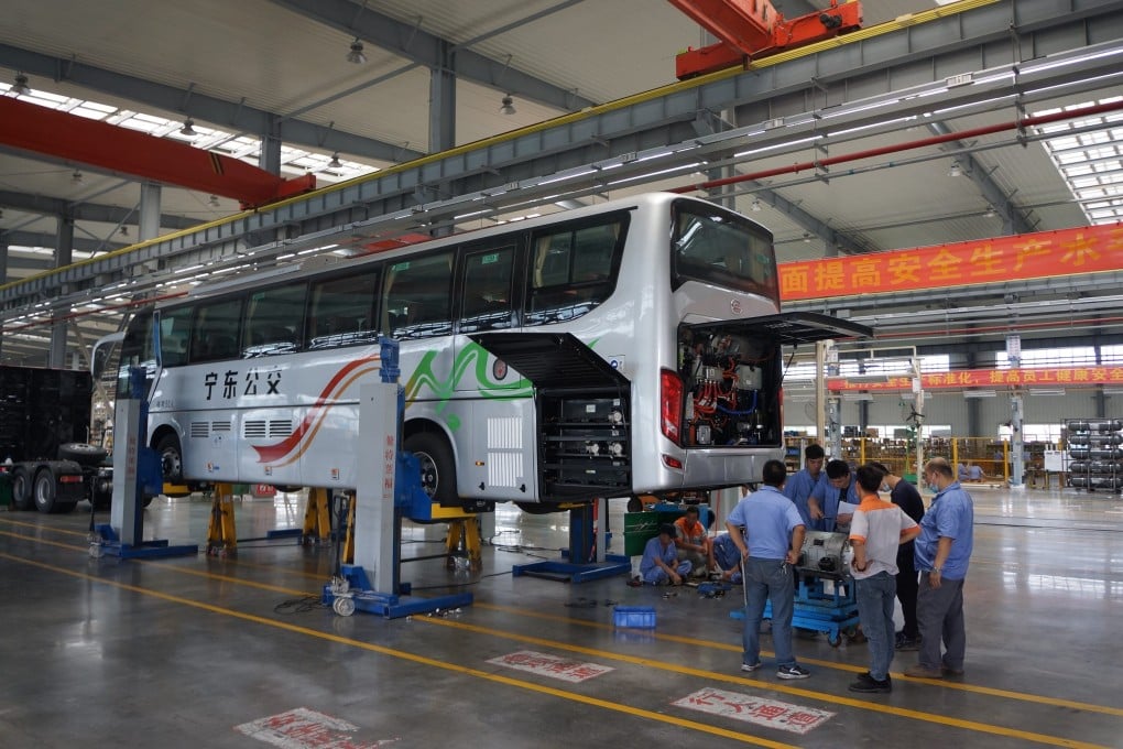 Workers assemble a hydrogen fuel-cell bus at a production plant in China’s Guangdong province. The government hopes the standards will help to realise the full potential of hydrogen energy’s role in China’s energy consumption-side decarbonisation and in China’s new energy system. Photo: Xue Yujie