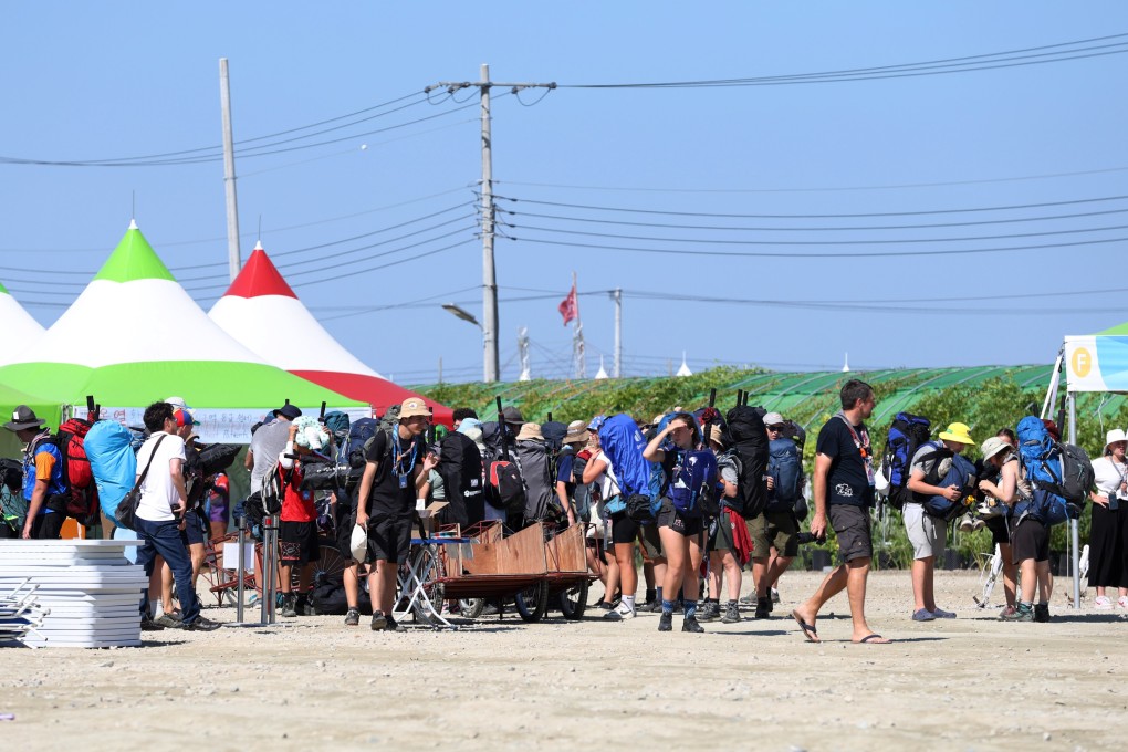Participants prepare to leave the World Scout Jamboree campsite in Saemangeun, South Korea, on Tuesday. Photo: EPA-EFE