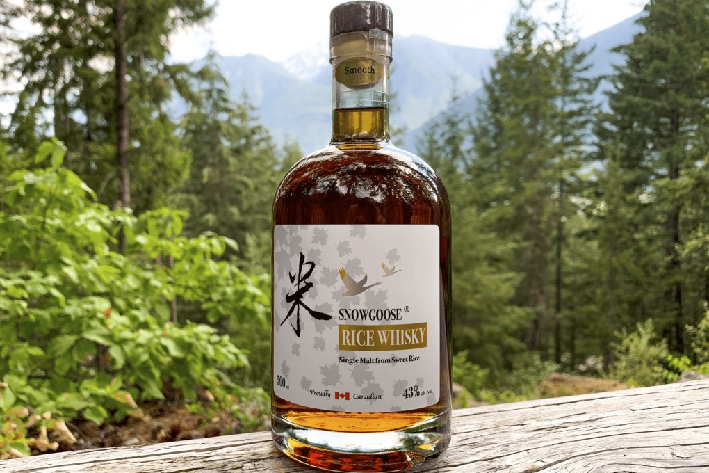 A bottle of Snowgoose Brewery’s rice whiskey. Chinese immigrant Mineral Ding, who established the brand, says rice is the best grain to make whisky from. Photo: Snowgoose Brewery