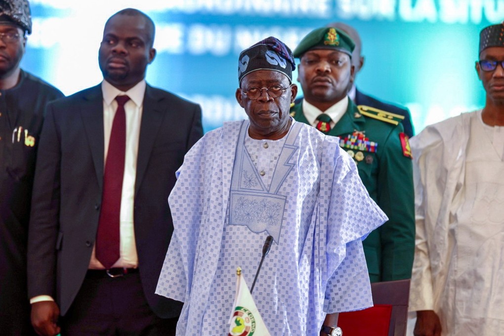 The President of Nigeria Bola Ahmed Tinubu, (C), and leaders of the Economic Community of West African States (Ecowas) meet to discuss the political situation in Niger, in Abuja, Nigeria on Thursday. Photo: EPA-EFE