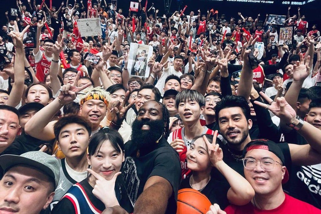 James Harden takes a gigantic group selfie with supporters at his fan event in China. Photos: Instagram/@jharden13