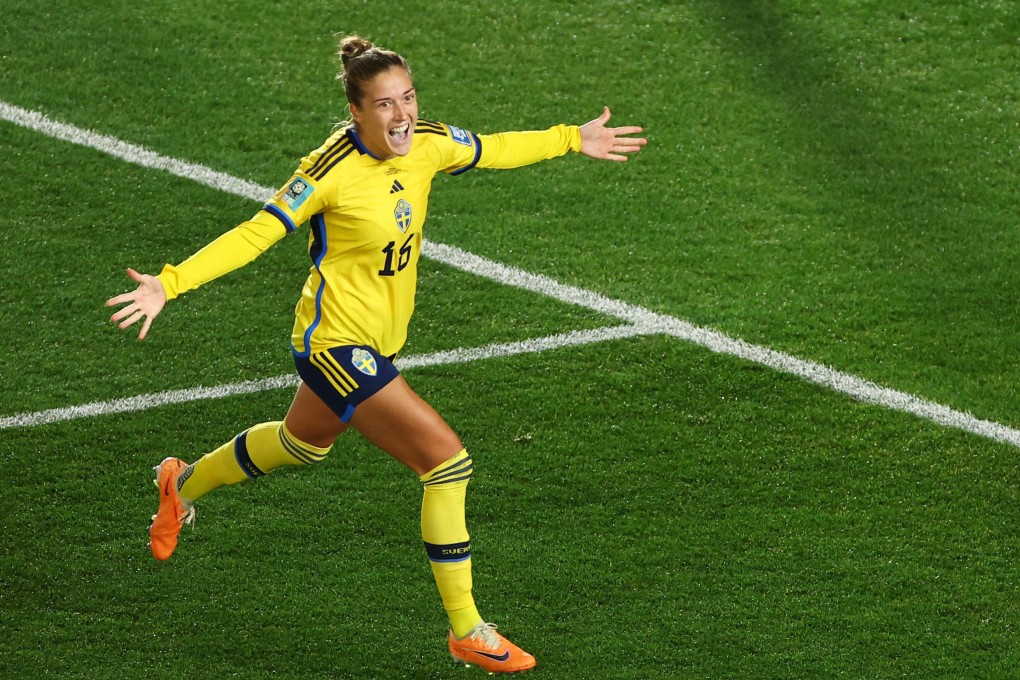 Filippa Angeldahl is overjoyed after scoring a second goal for Sweden in the quarterfinals. Photo: Reuters