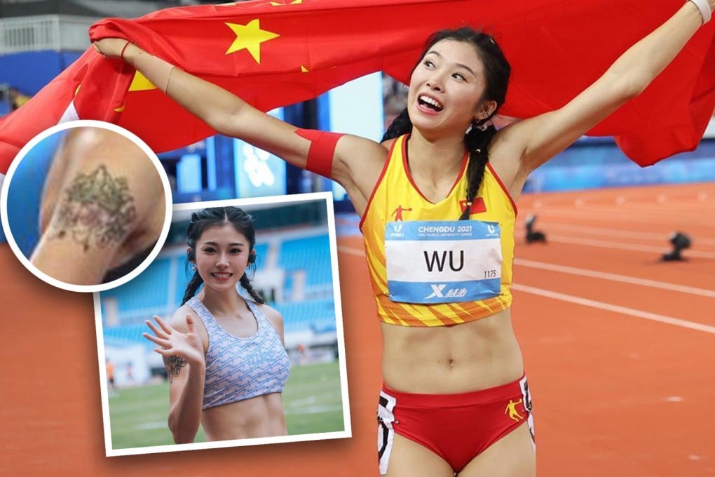 Record-breaking Chinese hurdler, Wu Yanni, has hit back at critics of her tattoo by saying that the body art is a symbol of her self-confidence. Photo: SCMP composite/Xinhua