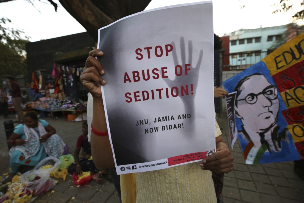 A 2020 protest against a citizenship law in India, whose government has just introduced a bill that seeks to replace a law dealing with sedition charges with its own version, as well as other British colonial-era laws. Photo: AP