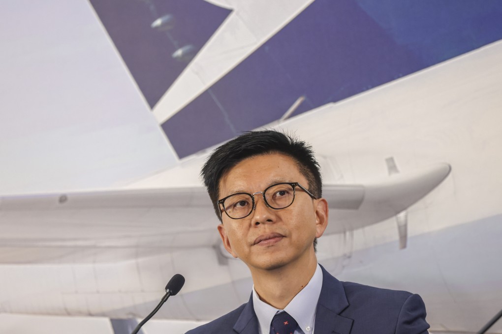 Cathay Pacific’s CEO Ronald Lam Siu-por, at the 2023 Interim Results Announcement press conference at JW Marriott in Admiralty.  The airlines has reported a net profit of HK$4.26 billion (US$546 million) for the first half of 2023, its first in three years as the carrier moves past the impact of the Covid-19 pandemic. Photo: SCMP/Jonathan Wong