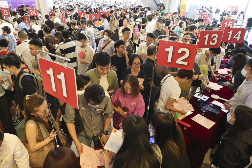 Buyers of Coast Line II apartments in Yau Tong at CK Asset Holding’s sales office at Fortune Metropolis in Hung Hom on 12 August 2023. Photo: Yik Yeung-man