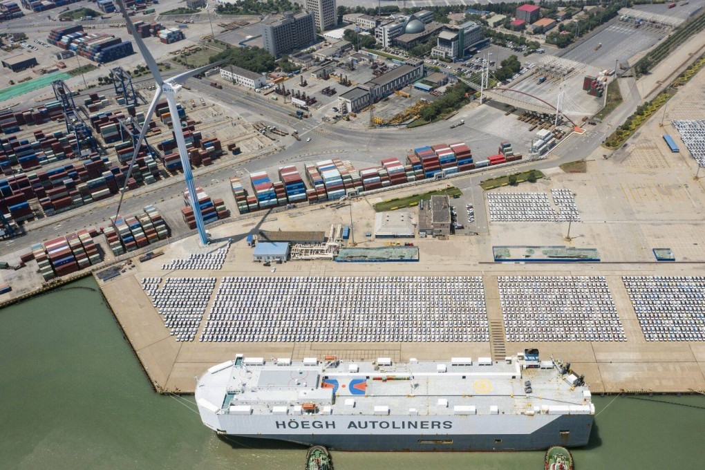Vehicles at a yard near Tianjin port on June 30, 2023. Photo: Bloomberg