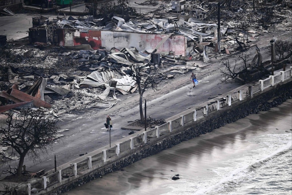 Destroyed buildings burned to the ground in Lahaina in the aftermath of wildfires in western Maui, Hawaii, US. Photo: AFP