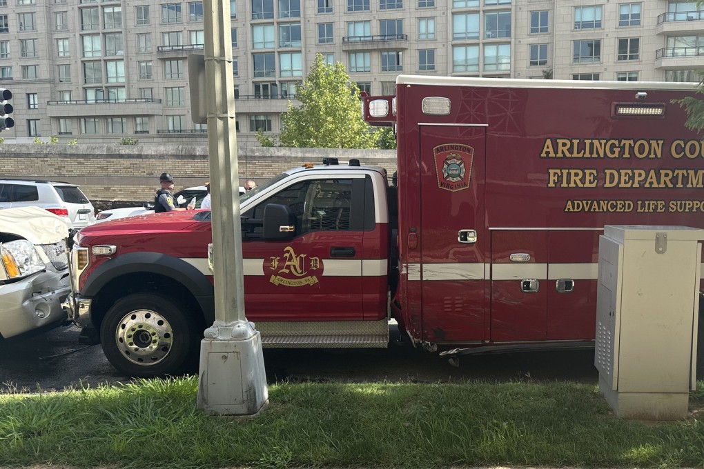 The high-speed pursuit ended when the fire service ambulance crashed head-on into a parked car in Washington, police said. Photo:  Virginia State Police via Facebook/TNS