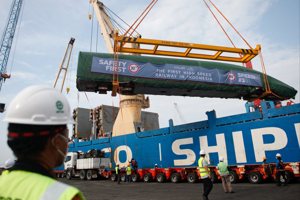 An Electric Multiple Unit high-speed train for a rail link project, which is part of China’s Belt and Road Initiative, arrives at Tanjung Priok port during load in Jakarta, Indonesia, September 2, 2022. Photo: Reuters