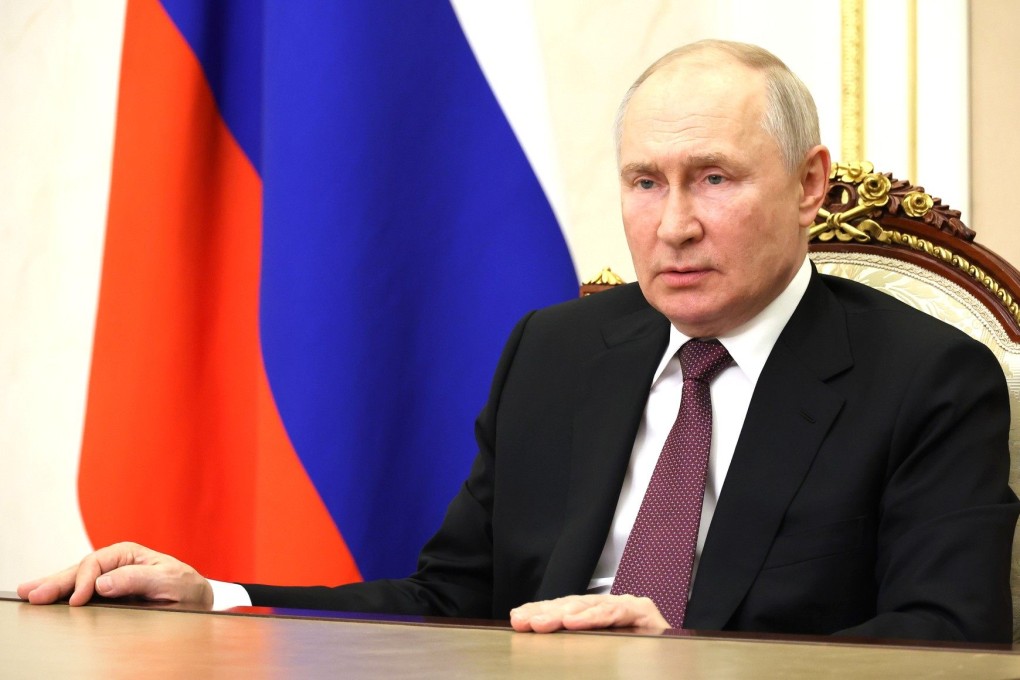 Russian President Vladimir Putin makes a video address to the 11th Moscow Conference on International Security on Tuesday. Photo: Kremlin via dpa