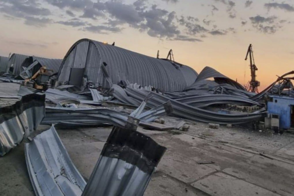 A granary destroyed in a Russian drone attack near Odesa, Ukraine on Wednesday. Photo: Odesa Regional Administration Press Office via AP