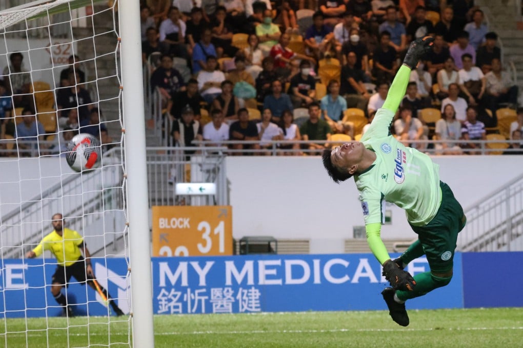 HK Rangers goalkeeper Leung Hing-kit questioned the decision to award Haiphong a late penalty, which led to their equaliser. Photo: Yik Yeung-man