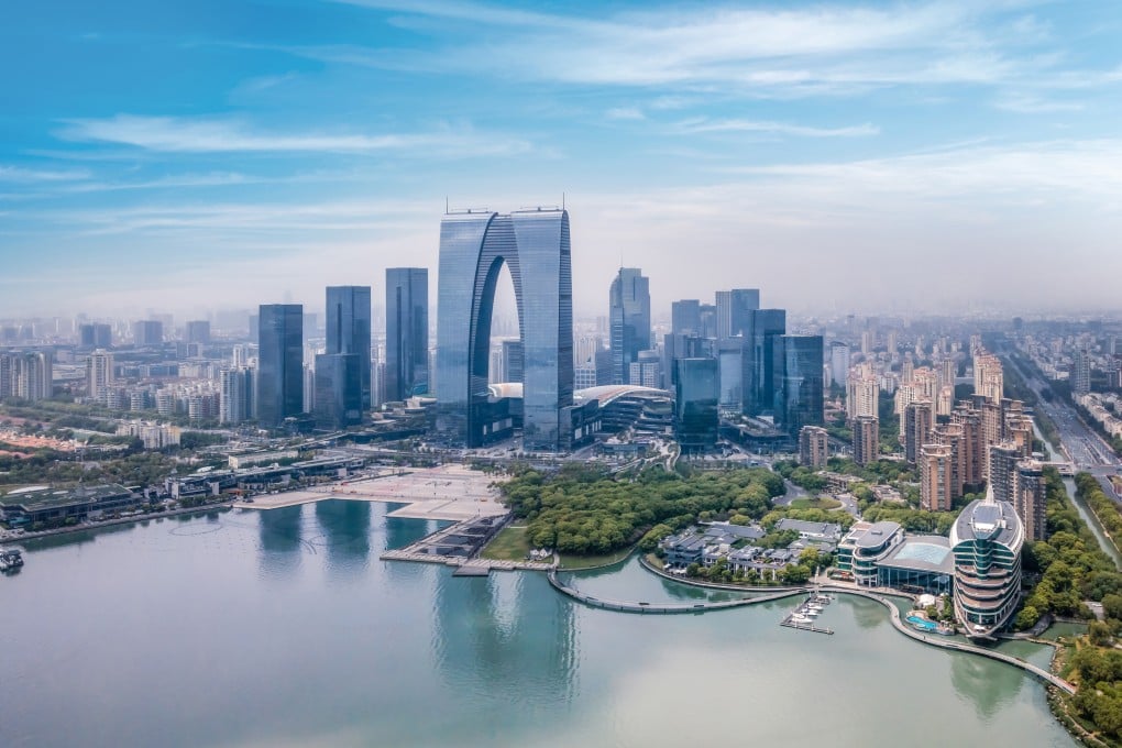 A bird’s-eye view of the central business district of Suzhou, the most populous city in eastern Jiangsu province, which serves as a major hi-tech manufacturing hub. Photo: Shutterstock