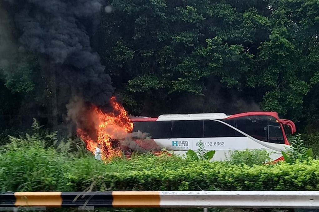 Flames spotted on one side of the vehicle which had stopped at a lay-by near the tunnel. Photo: Handout