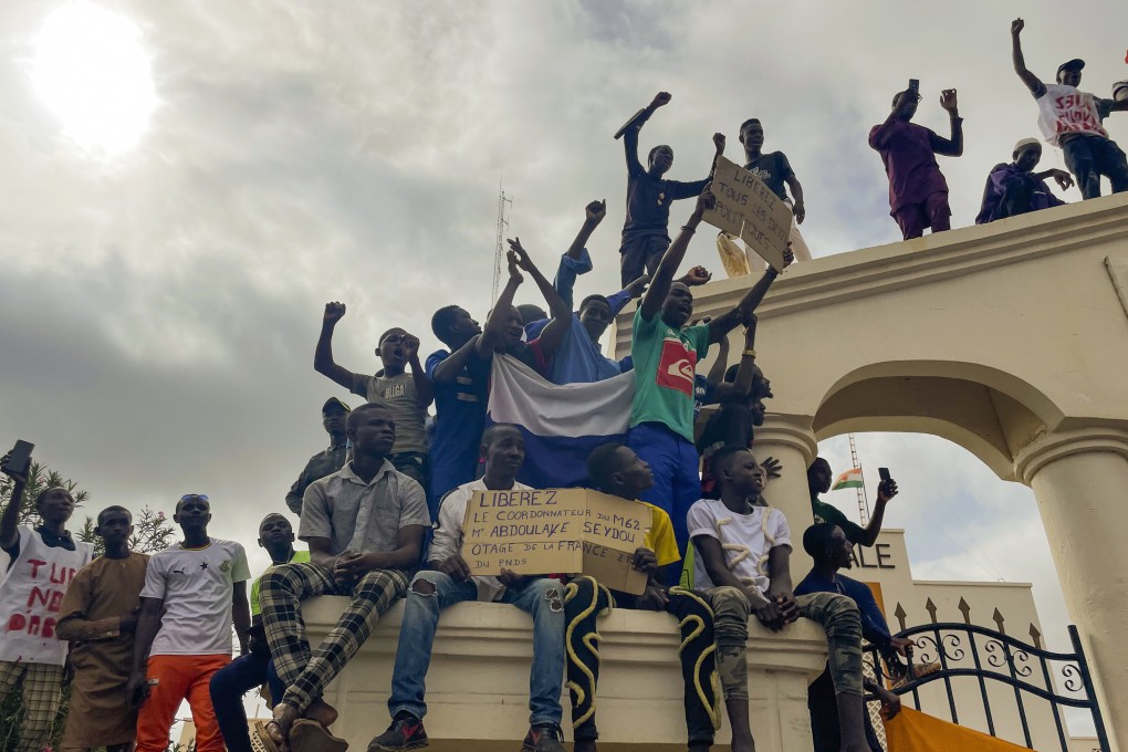 Supporters of Niger’s ruling junta gather at a protest against foreign interference in Niamey on August 3. Photo: AP