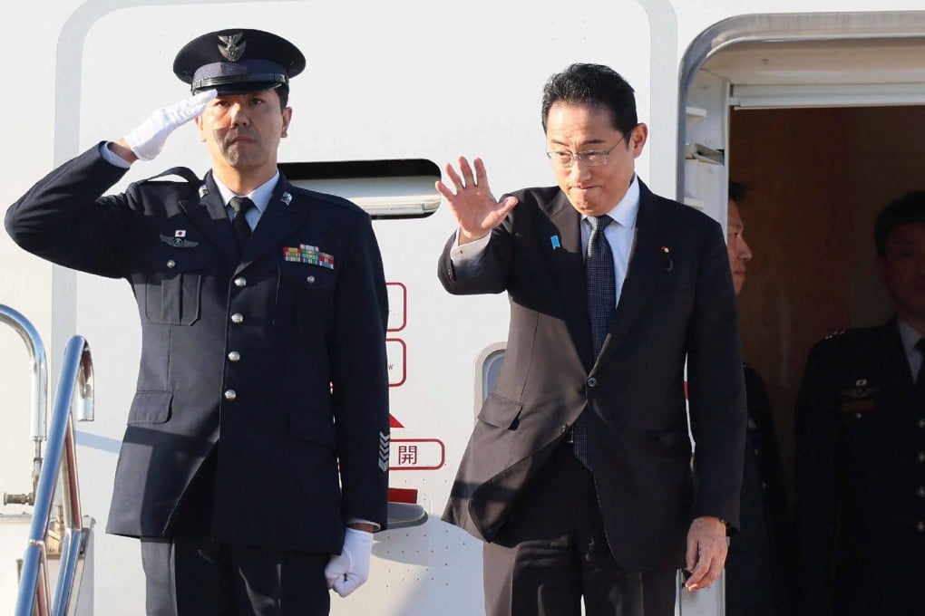 Japan’s Prime Minister Fumio Kishida departing for the US for meetings with the US and South Korean leaders on August 17, 2023. Photo JIJI Press/AFP