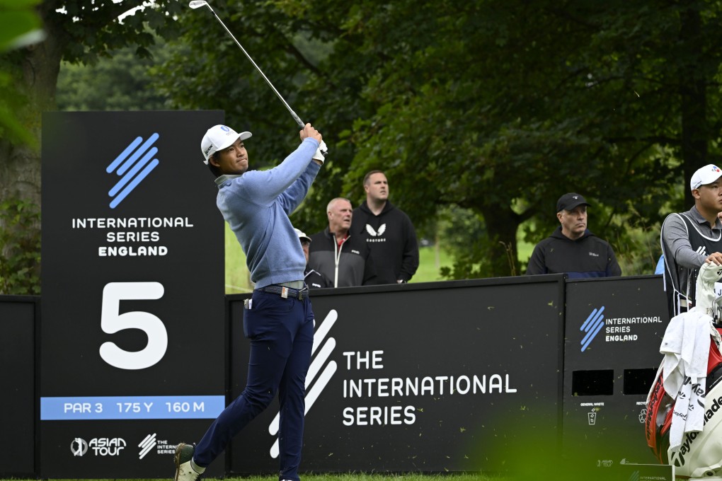 Taichi Kho tees off on the par-3 fifth during the second round of the International Series England. Photo: Asian Tour