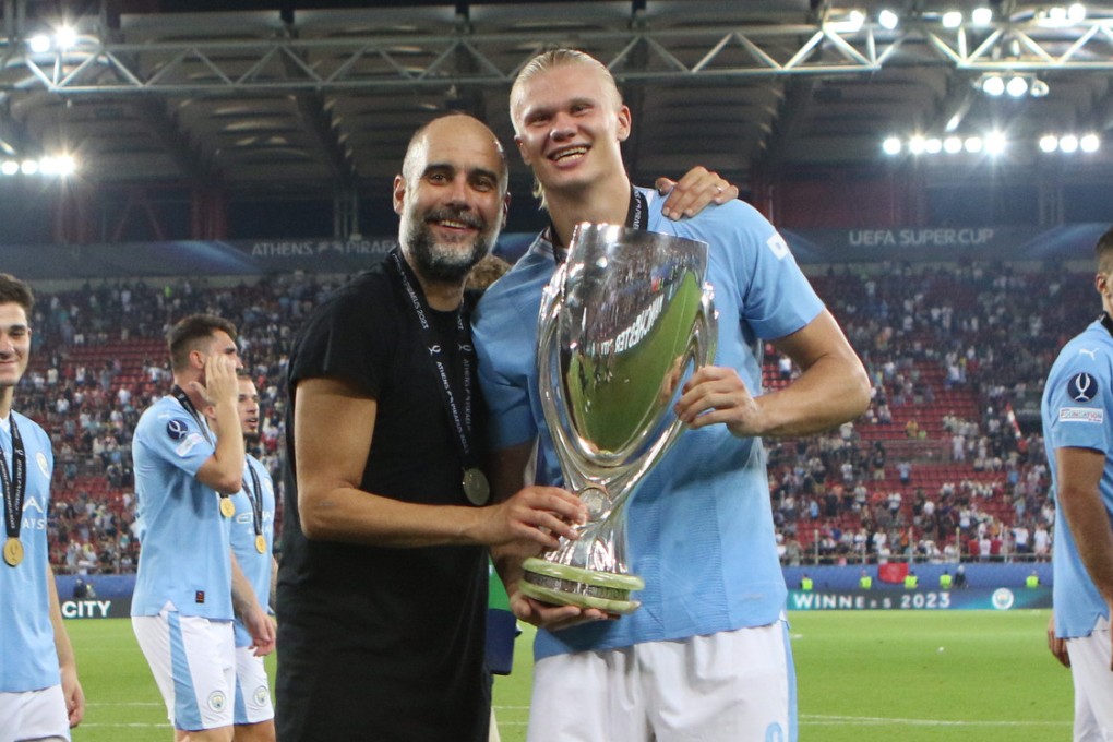 Manchester City head coach Pep Guardiola (left) racked up his latest trophy with 2023 Uefa Super Cup. Photo: Xinhua