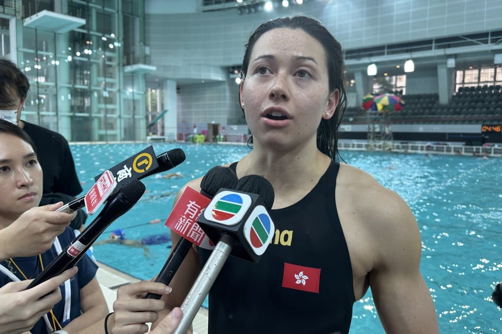 Siobhan Haughey was, as always, the centre of attention for the media at the Hong Kong Open at Victoria Park Swimming Pool. Photo: Chan Kin-wa
