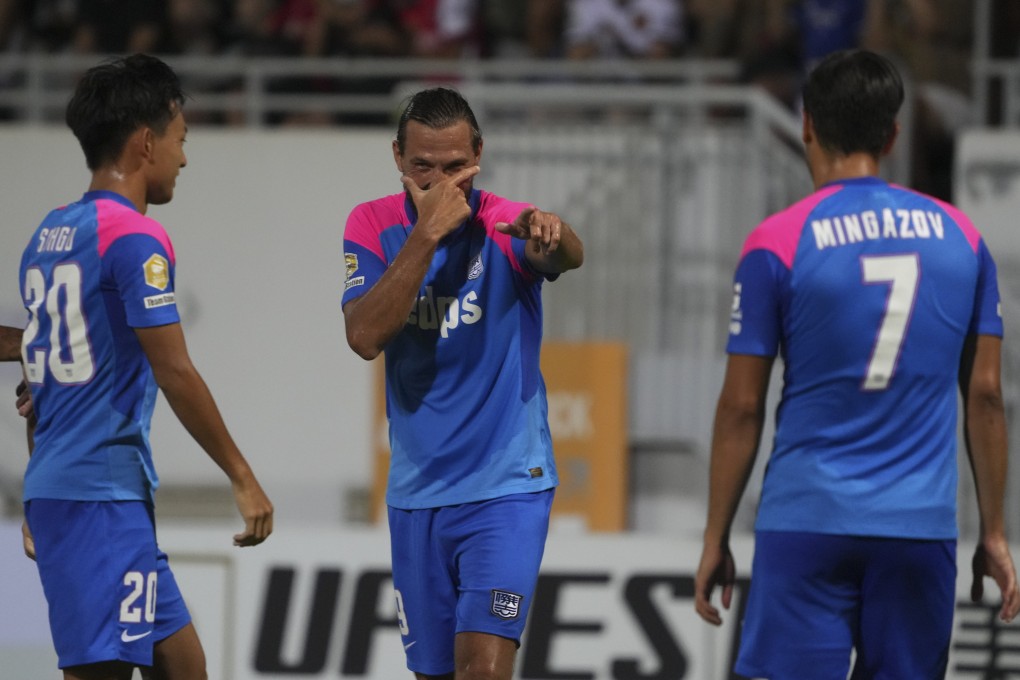 Kitchee’s Dejan Damjanovic celebrates after scoring a goal during the match against Eastern in the Sapling Cup at Mong Kok Stadium. Photo: Sam Tsang