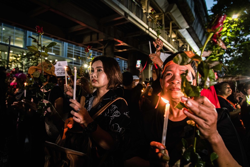 Thai democracy supporters protest in Bangkok earlier this month to condemn Pheu Thai party after it announced that it would form a coalition government that does not include the election winner of the Move Forward Party. Photo: dpa