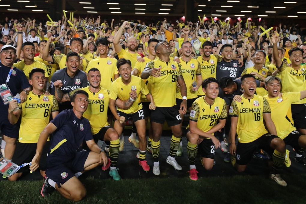 Hong Kong’s Lee Man celebrate their 5-1 win over Bali United. Photo: Xiaomei Chen