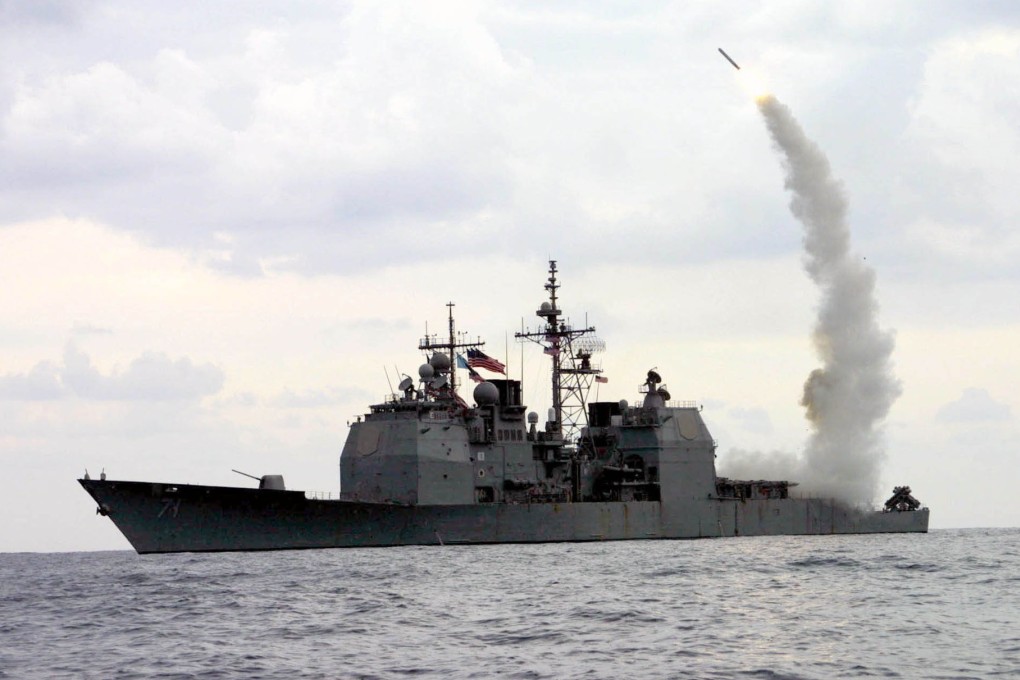 A Tomahawk Land Attack Missile launches from a guided missile cruiser in operation in the Mediterranean Sea. File photo: US Navy via AP