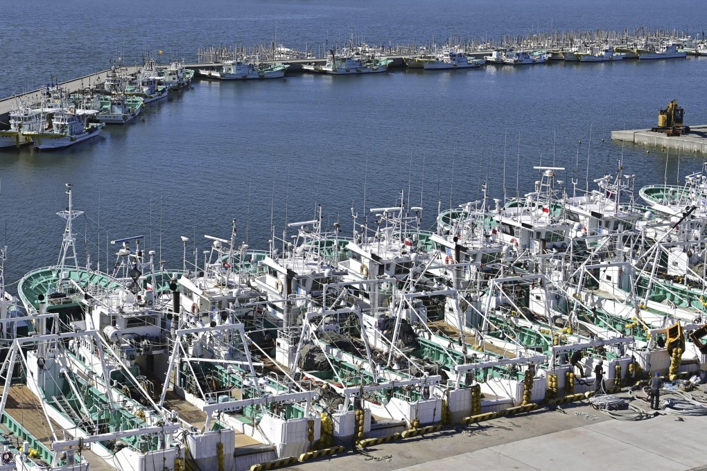 Fishing boats line up at a port in Soma, Fukushima prefecture, Japan, on Tuesday. Photo: AP