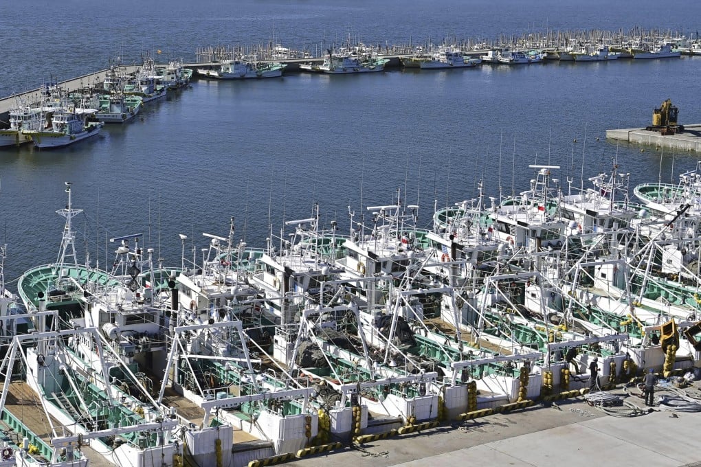 Fishing boats line up at a port in Soma, Fukushima prefecture, Japan, on Tuesday. Photo: AP