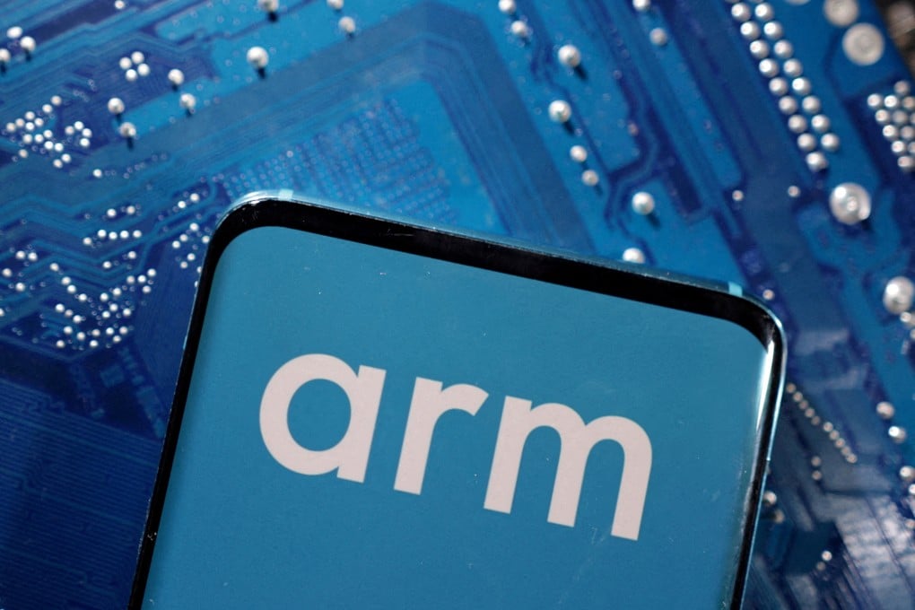 A smartphone with a displayed Arm logo placed on a computer motherboard in this illustration taken on March 6, 2023. Photo: Reuters