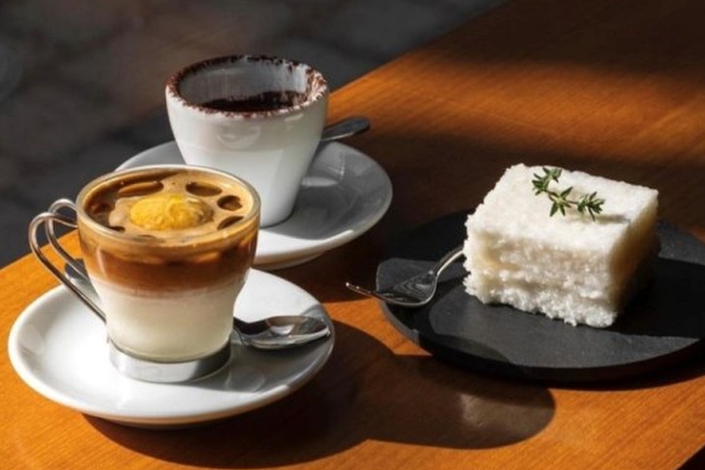 An espresso and rice cake served at Draw Espresso Bar in Seoul. A new coffee trend has emerged in South Korea – espresso coffee bars, where people can order the small, strong coffee shots and variations on them. Photo: Draw Espresso Bar