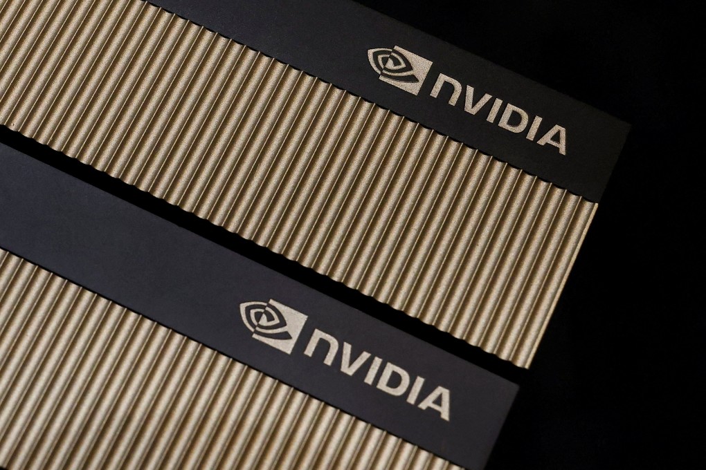 Chip maker Nvidia’s logo is seen on one of its products on display at its offices in Taipei on May 31, 2023. Photo: Reuters