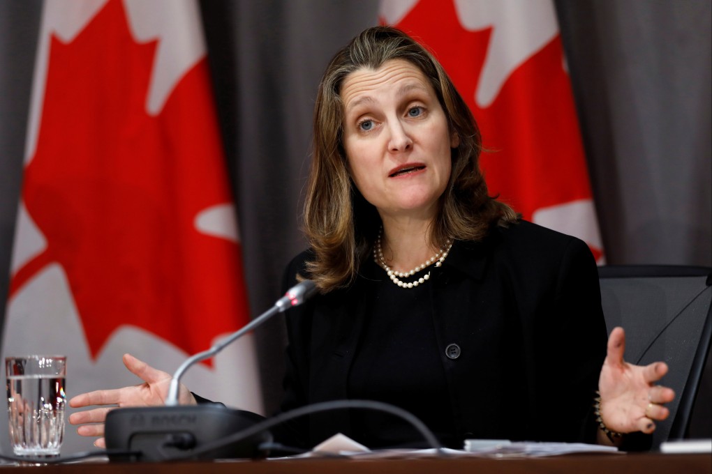 Canada’s Deputy Prime Minister Chrystia Freeland attends a news conference in Ottawa in March 2020. Photo: Reuters