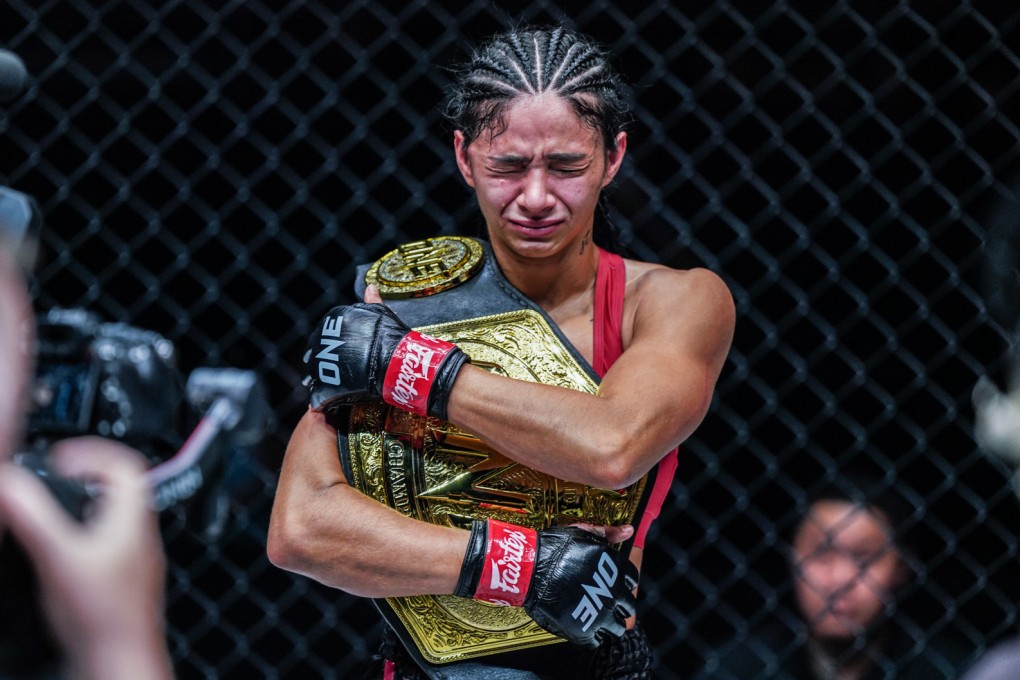 Allycia Helen Rodrigues celebrates after her win over Janet Todd at ONE Fight Night 8 in Singapore. Photos: ONE Championship