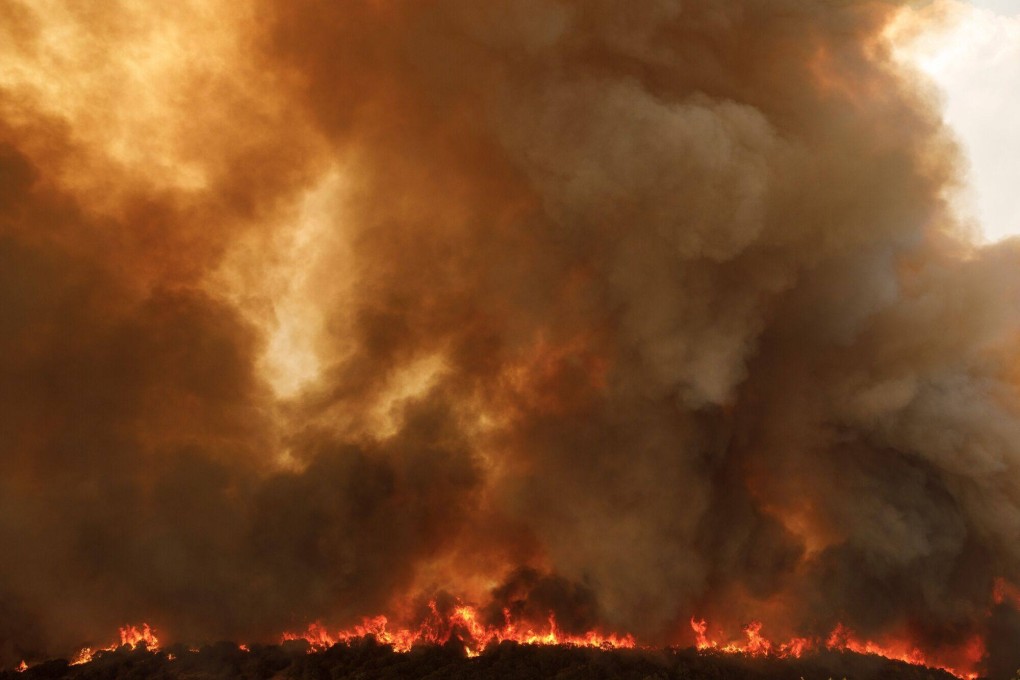 A wildfire burns near the village of Sikorrachi, west of Alexandroupolis, Greece, on Wednesday. Photo: Bloomberg