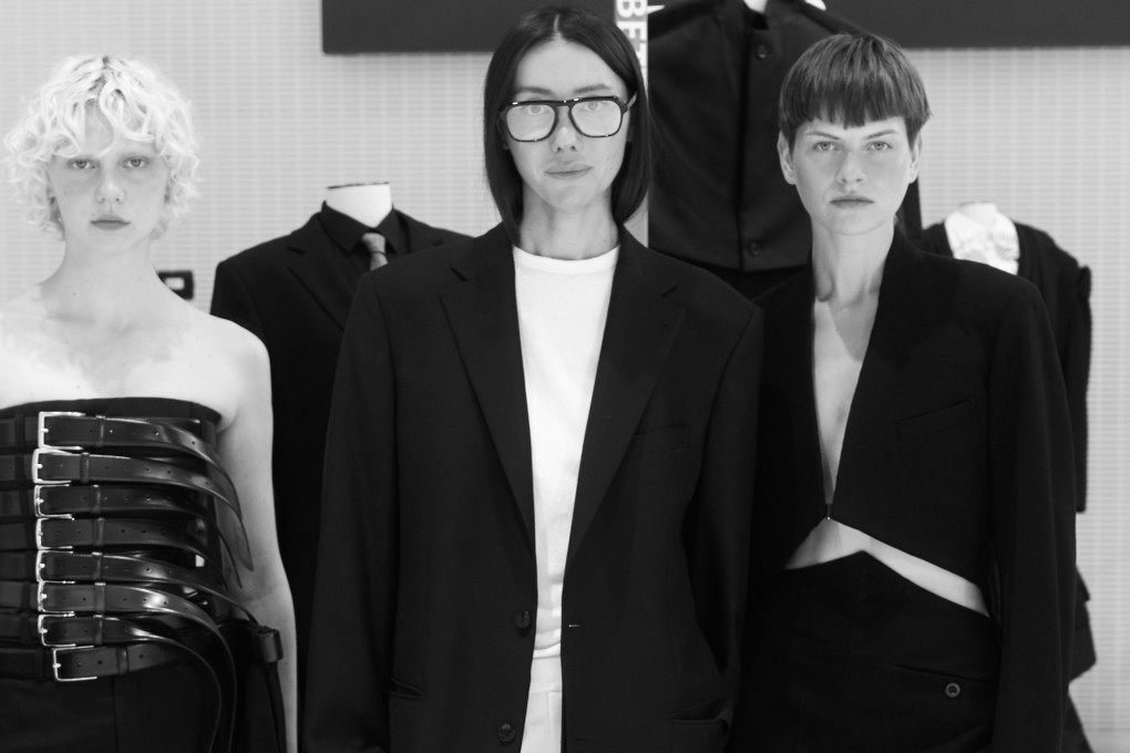 Julie Pelipas (centre), founder of Bettter, with two models at the LVMH Prize ceremony in Paris in June 2023. She reveals the reasoning behind the name of the platform and why its women’s fashion upcycled from unsold menswear can be pricey.