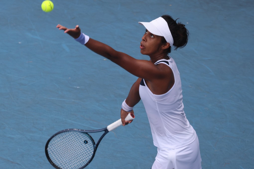 Adithya Karunaratne serves against Yang Ya-yi at Victoria Park. Photo: Yik Yeung-man