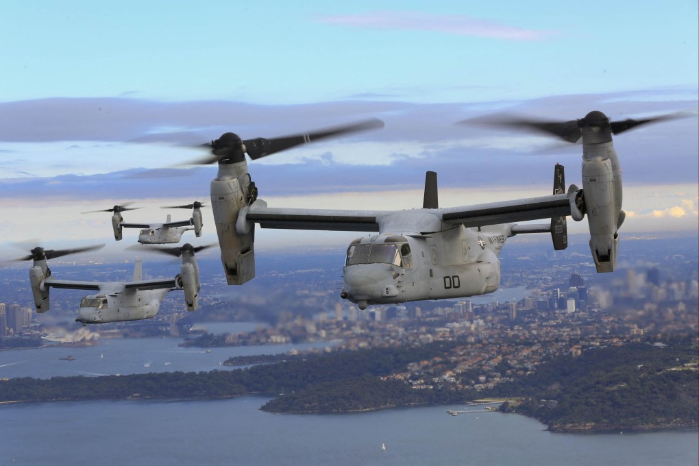 An Osprey aircraft carrying US marines has crashed on an island near Australia’s mainland. File photo: US Marine Corps via AFP