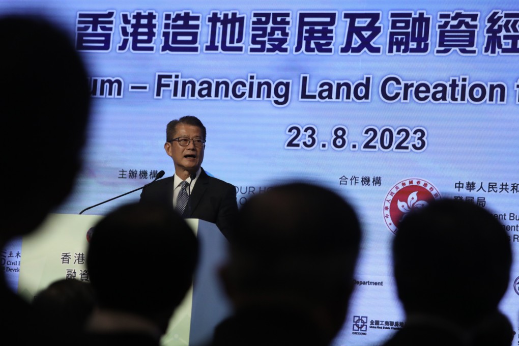 Financial Secretary Paul Chan Mo-po at a recent economic forum on financing land creation for Hong Kong. He has said that the mega reclamation project off Lantau is financially viable. Photo: SCMP / Xiaomei Chen