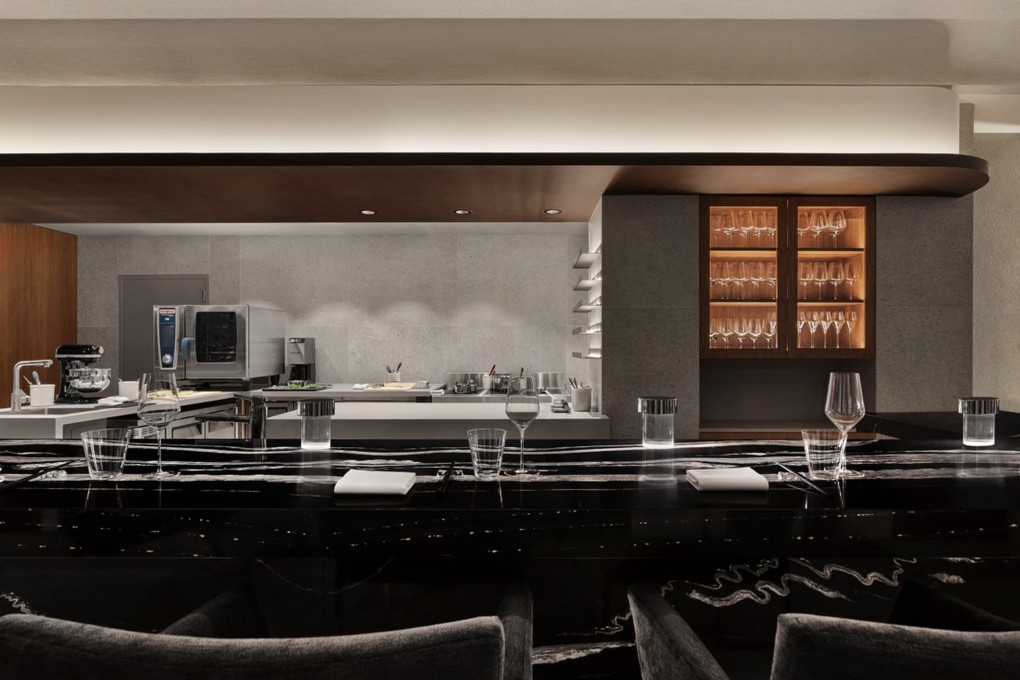 The black granite counter at Nōksu, a Korean-influenced fine-dining restaurant that opens in September 23 in a New York subway station. Photo: Nōksu