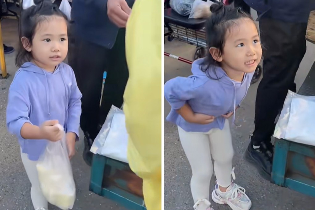 A little girl’s unique approach to customer service while helping her grandfather sell tofu has charmed mainland social media. Photo: SCMP composite/Weibo