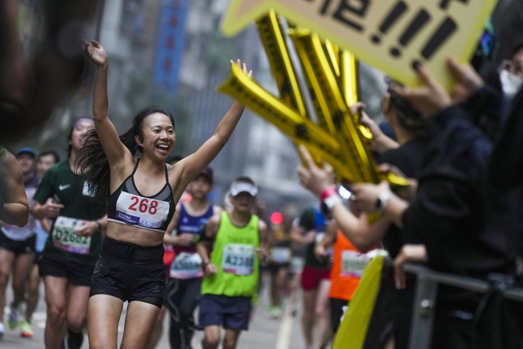 Runners move along Lockhart road in Wan Chai during the 2023 Hong Kong Marathon. Photo: Elson Li