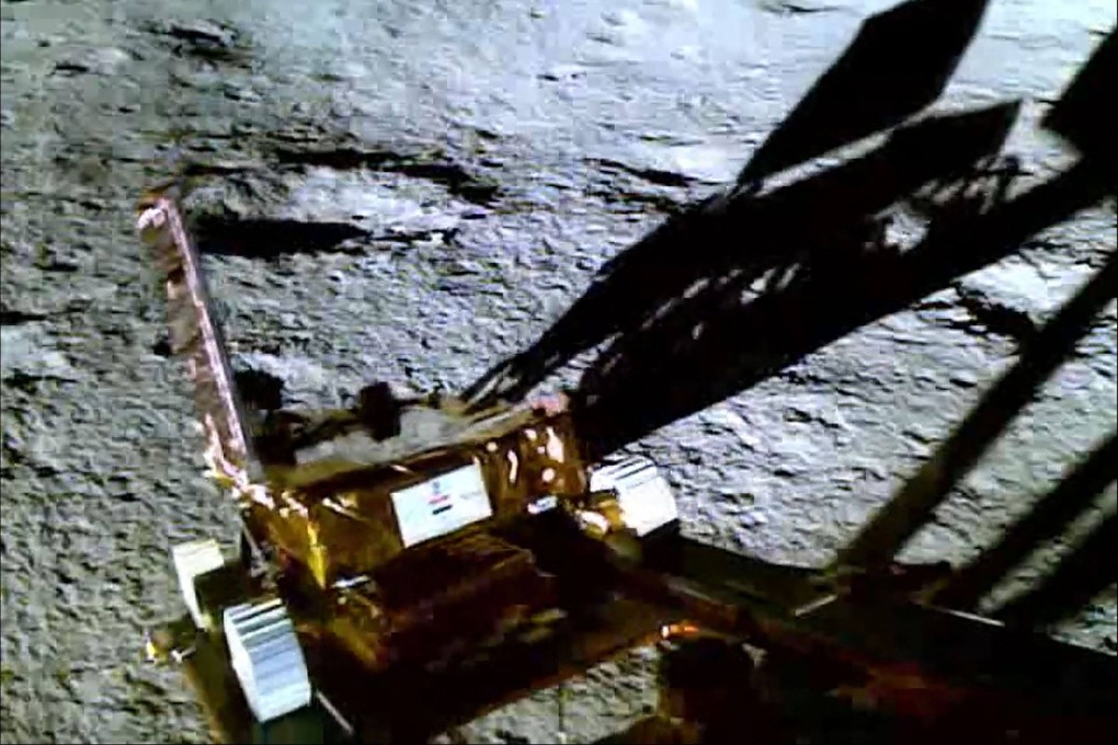 The Chandrayaan-3 rover is seen on the surface of the moon in a photo released on Friday. Photo: Indian Space Research Organisation (ISRO) via AFP