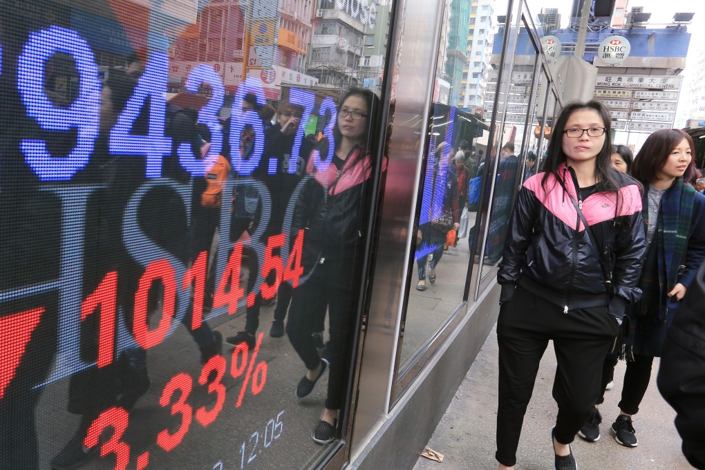 The Hang Seng Index shown on an electronic board outside a bank branch in Mong Kok. Photo: Dickson Lee