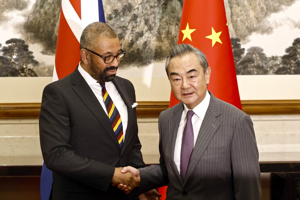 British Foreign Secretary James Cleverly meets Wang Yi, China’s top diplomat, in Beijing on Wednesday. Wang urged London to push bilateral ties “forward rather than backward”. Photo: EPA-EFE