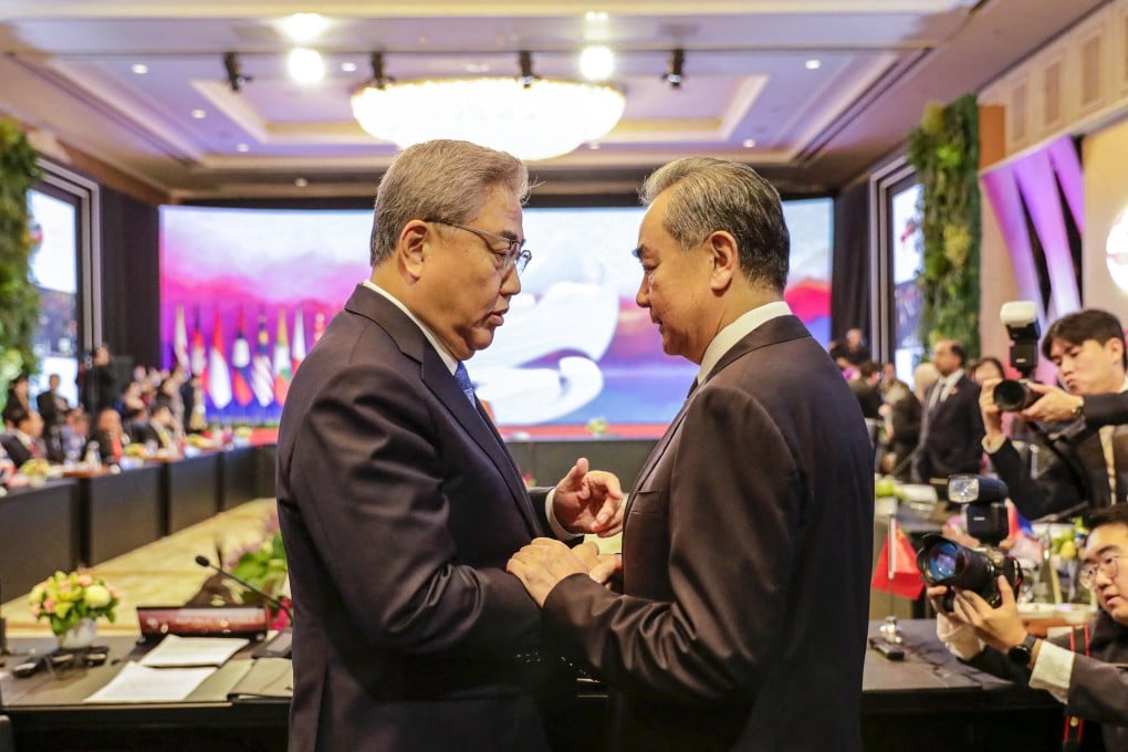 South Korea’s Foreign Minister Park Jin pictured with his Chinese counterpart Wang Yi in Jakarta, Indonesia in July. Photo: AF)